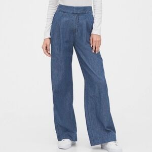 Gap Indigo Chambray Pleated Wide Leg Pant - 0